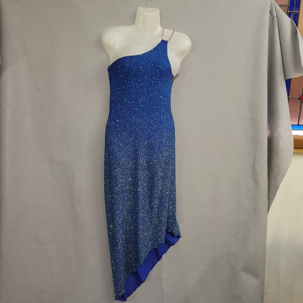 1980s Be Smart Glitter Ombre Bodycon Dress 7/8 Blue Glitter Made in USA